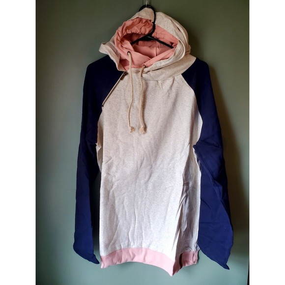 NWT Ampersand Ave Oatmeal Navy Pink Double Hood L/S Hoodie Size XXXL - Picture 4 of 5